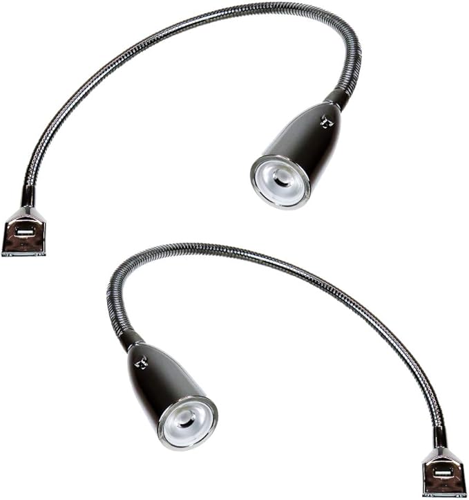 kalb Material für Möbel 2er Set LED-Leseleuchte mit USB-Ladefunktion, verchromt, flexibler Arm